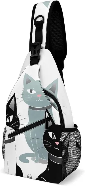 Black And White Cats Sling Bag Crossbody Bags Cross Body Bag Fanny Packs Chest Bags Sling Purses for Travel