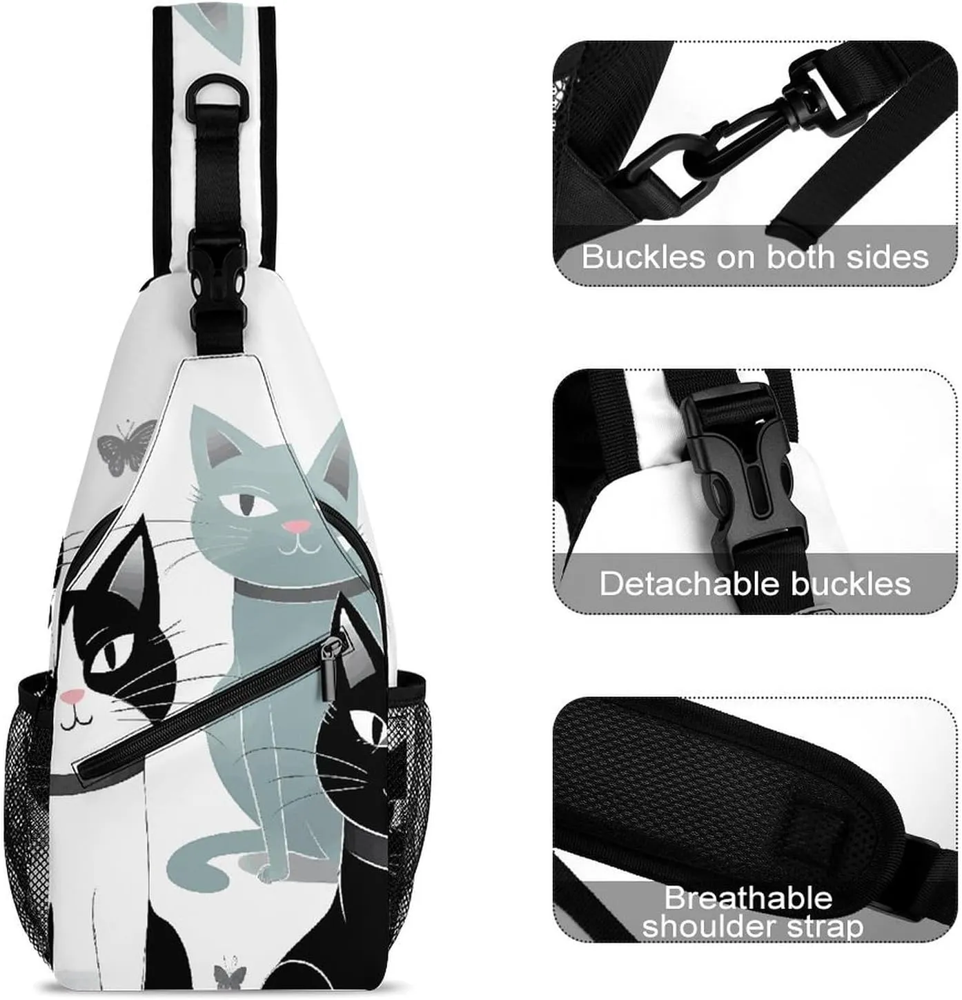 Black And White Cats Sling Bag Crossbody Bags Cross Body Bag Fanny Packs Chest Bags Sling Purses for Travel