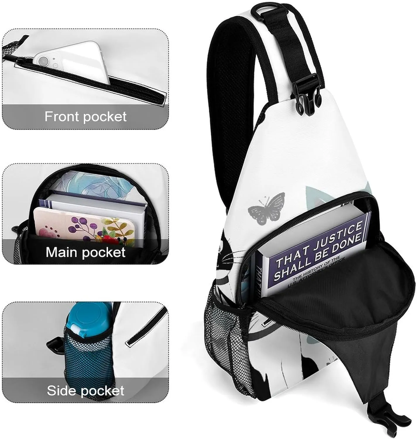 Black And White Cats Sling Bag Crossbody Bags Cross Body Bag Fanny Packs Chest Bags Sling Purses for Travel