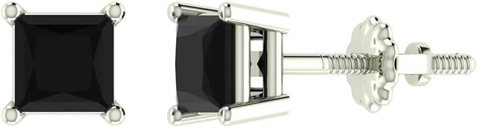 Black Diamond Stud Earrings for Women Men Princess Cut 14K Gold Gift Box Authenticity Cards