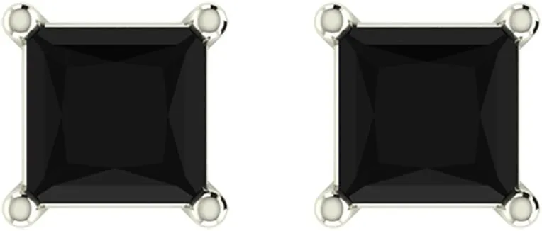 Black Diamond Stud Earrings for Women Men Princess Cut 14K Gold Gift Box Authenticity Cards