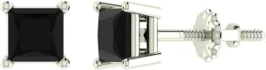 Black Diamond Stud Earrings for Women Men Princess Cut 14K Gold Gift Box Authenticity Cards