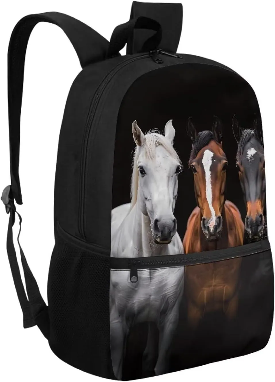 Black Horses Print Kids Children School Backpack 17 inch Bookbags Casual Travel Rucksack Boys Girls Large Capacity Daypack