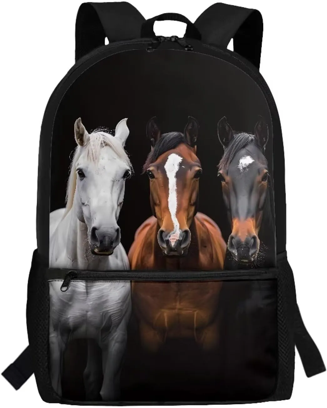 Black Horses Print Kids Children School Backpack 17 inch Bookbags Casual Travel Rucksack Boys Girls Large Capacity Daypack