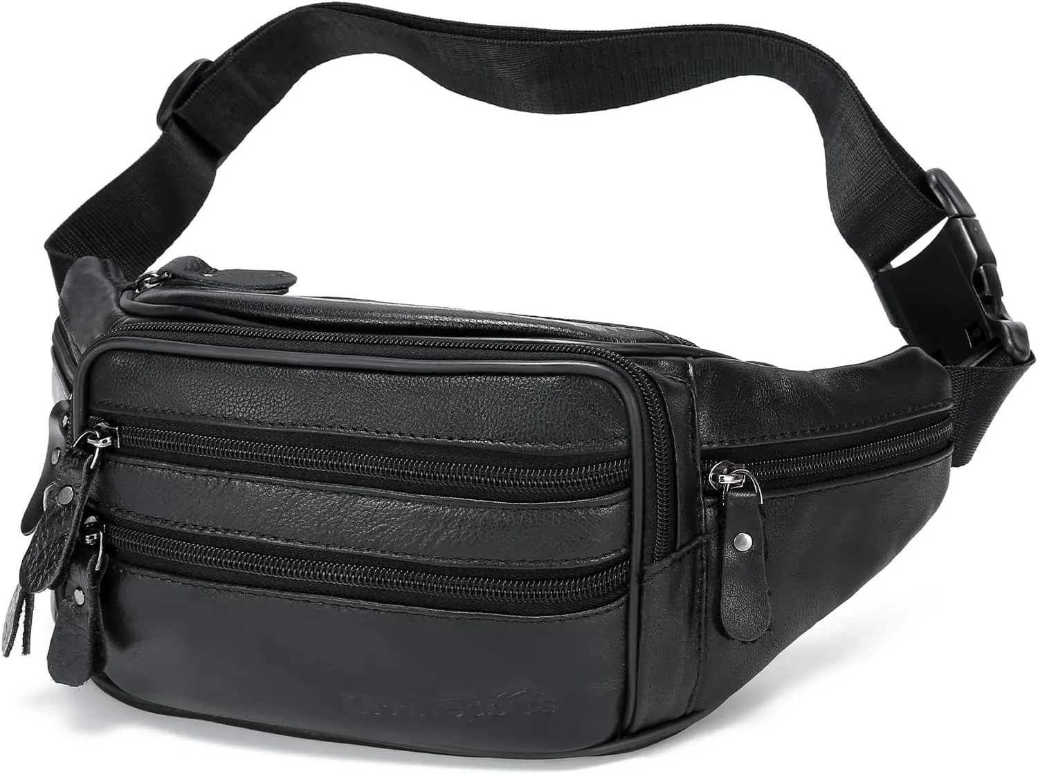 Black Leather Fanny Pack for Men & Women, Fashionable Multi-Pockets Waist Belt Bag for Travel Sports Hiking Cycling Fishing Running
