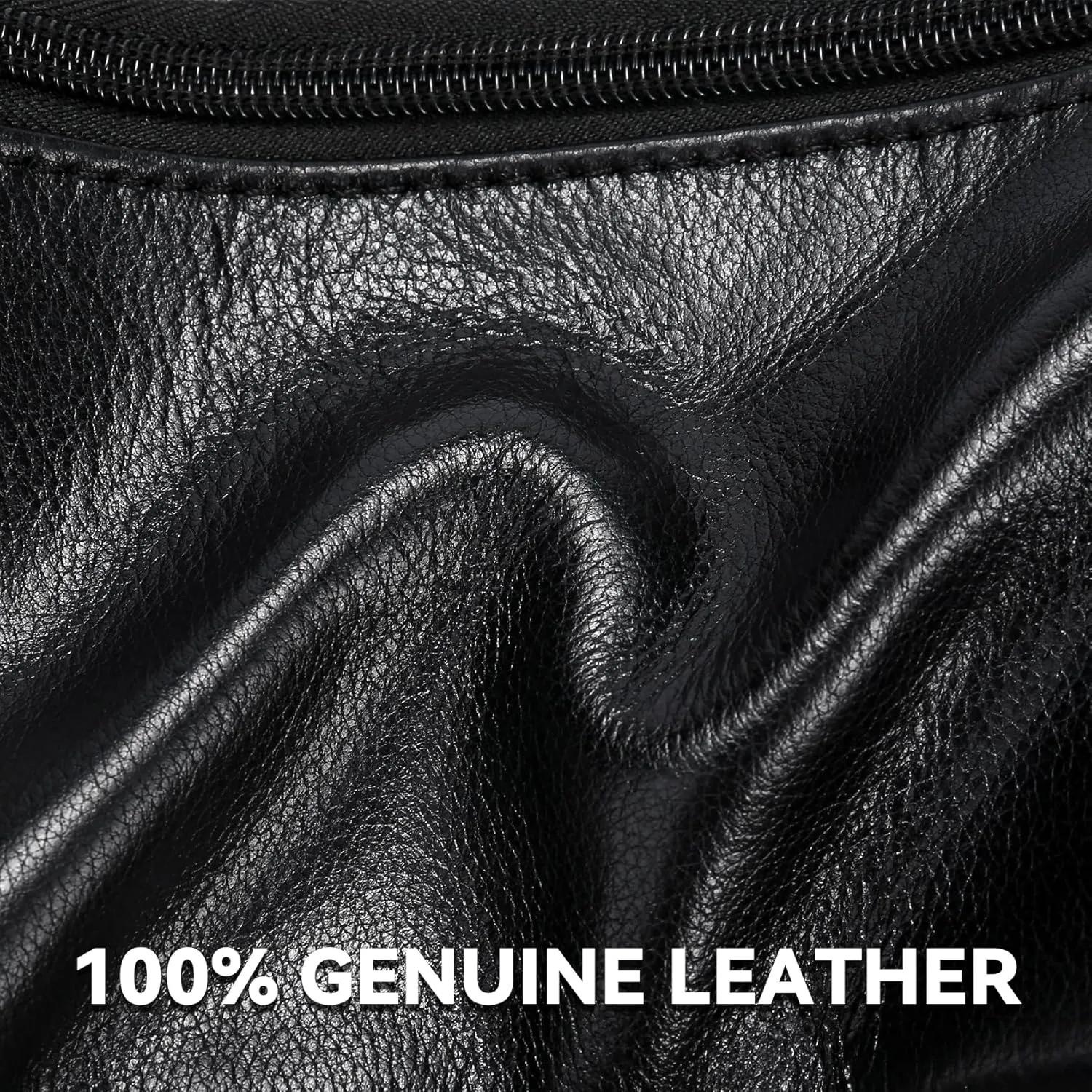 Black Leather Fanny Pack for Men & Women, Fashionable Multi-Pockets Waist Belt Bag for Travel Sports Hiking Cycling Fishing Running