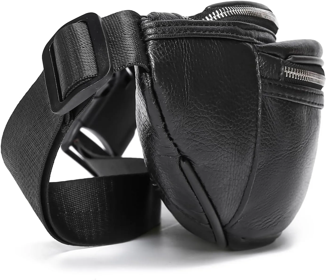 Black Leather Fanny Pack for Men & Women, Fashionable Multi-Pockets Waist Belt Bag for Travel Sports Hiking Cycling Fishing Running