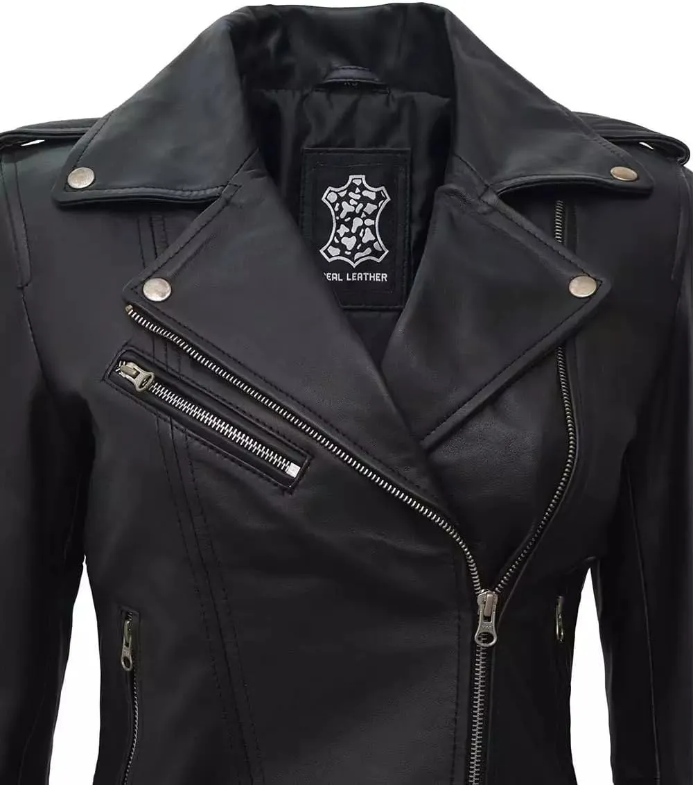 Blingsoul Asymmetrical Lambskin Leather Jacket Women - Stylish Womens Leather Jackets