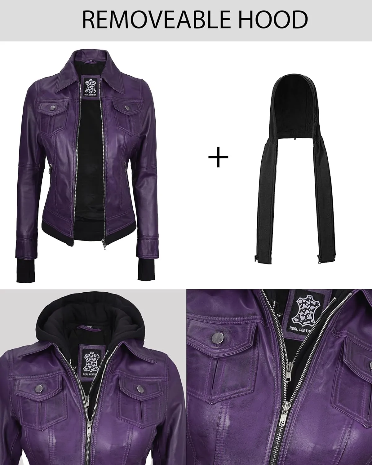 Blingsoul Leather Bomber Jacket Women - Real Lambskin Womens Leather Jackets with Removable Hood