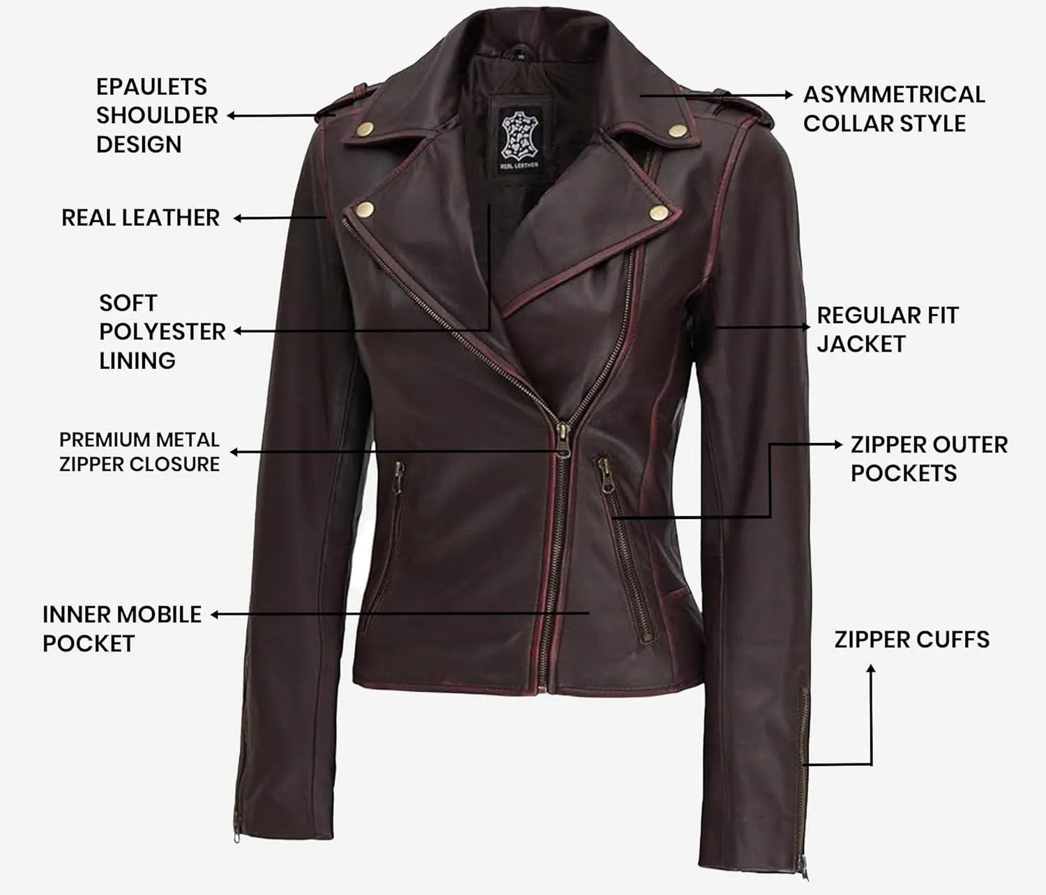 Blingsoul Real Lambskin Leather Jacket Women - Asymmetrical Style Womens Leather Jackets