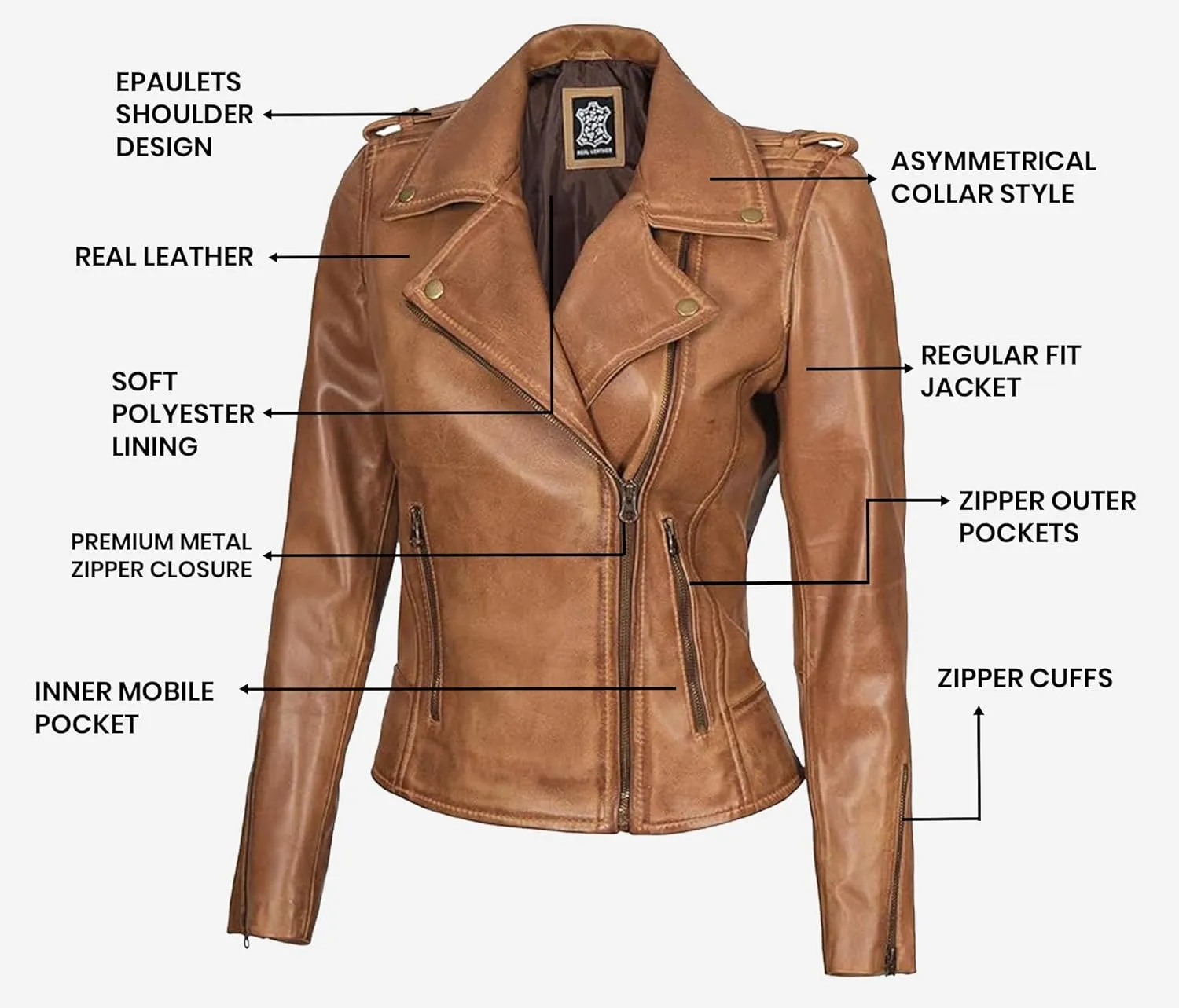Blingsoul Real Lambskin Leather Jacket Women - Asymmetrical Style Womens Leather Jackets
