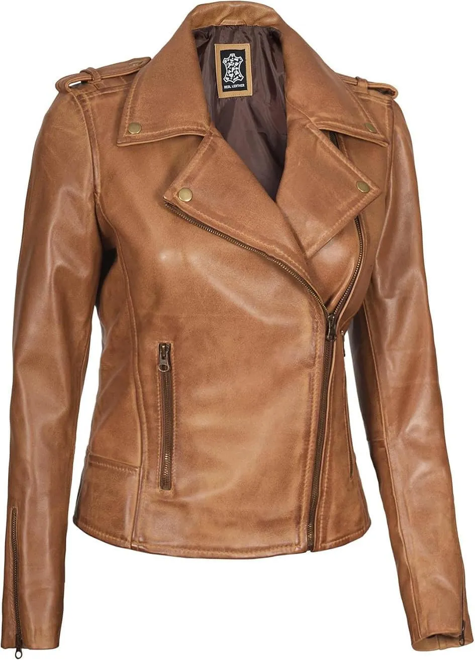 Blingsoul Real Lambskin Leather Jacket Women - Asymmetrical Style Womens Leather Jackets