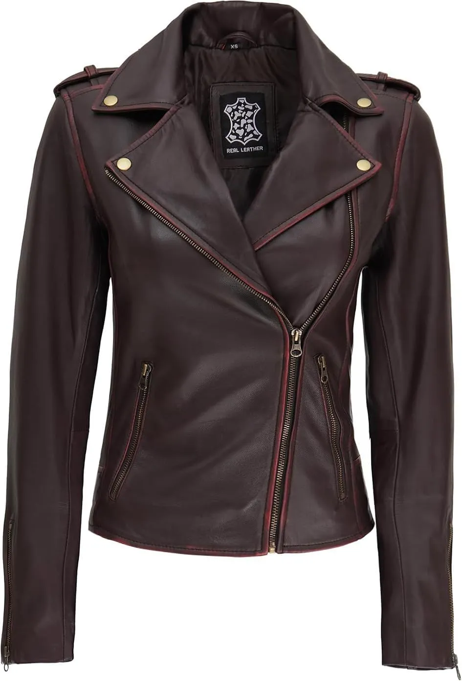Blingsoul Real Lambskin Leather Jacket Women - Asymmetrical Style Womens Leather Jackets