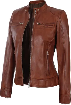 Blingsoul Real Leather Jacket Women - Cafe Racer Style Womens Leather Jackets