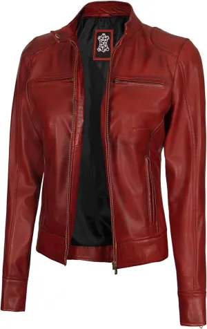 Blingsoul Real Leather Jacket Women - Cafe Racer Style Womens Leather Jackets