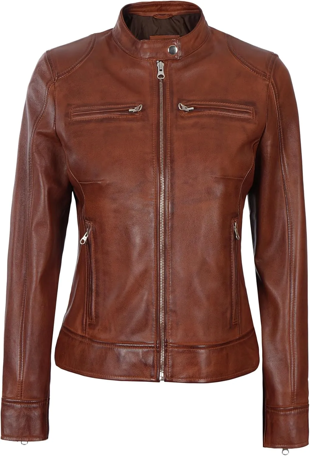 Blingsoul Real Leather Jacket Women - Cafe Racer Style Womens Leather Jackets