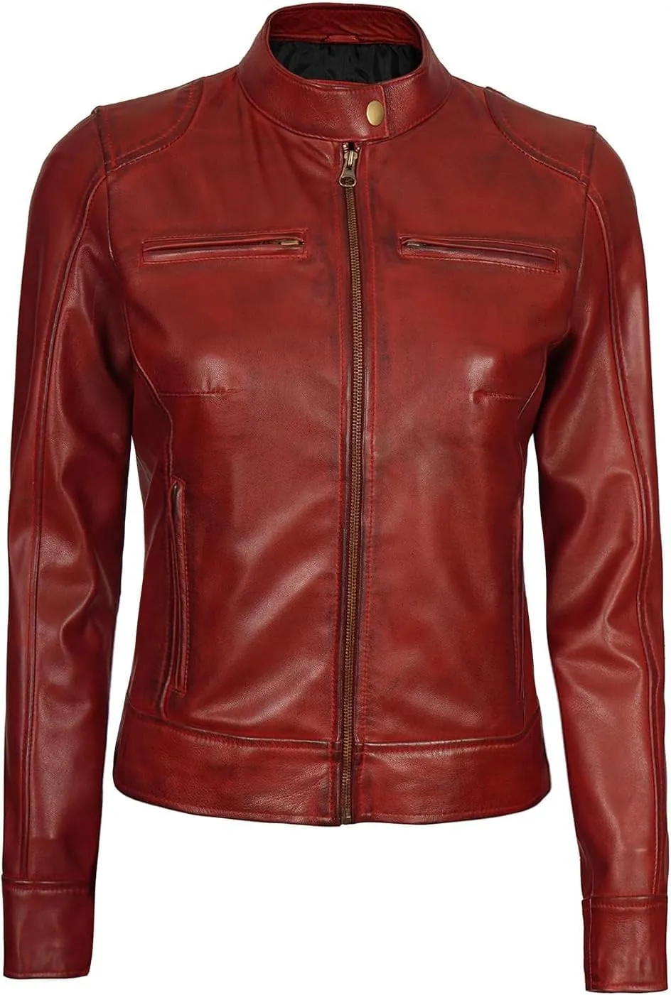 Blingsoul Real Leather Jacket Women - Cafe Racer Style Womens Leather Jackets