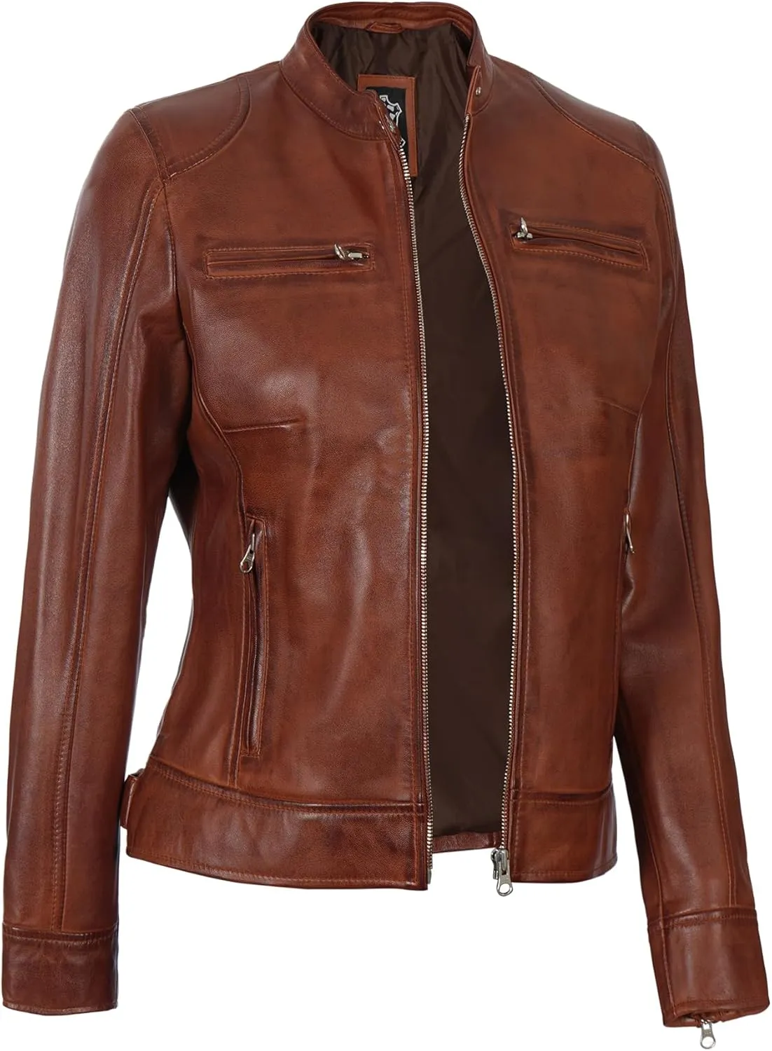 Blingsoul Real Leather Jacket Women - Cafe Racer Style Womens Leather Jackets