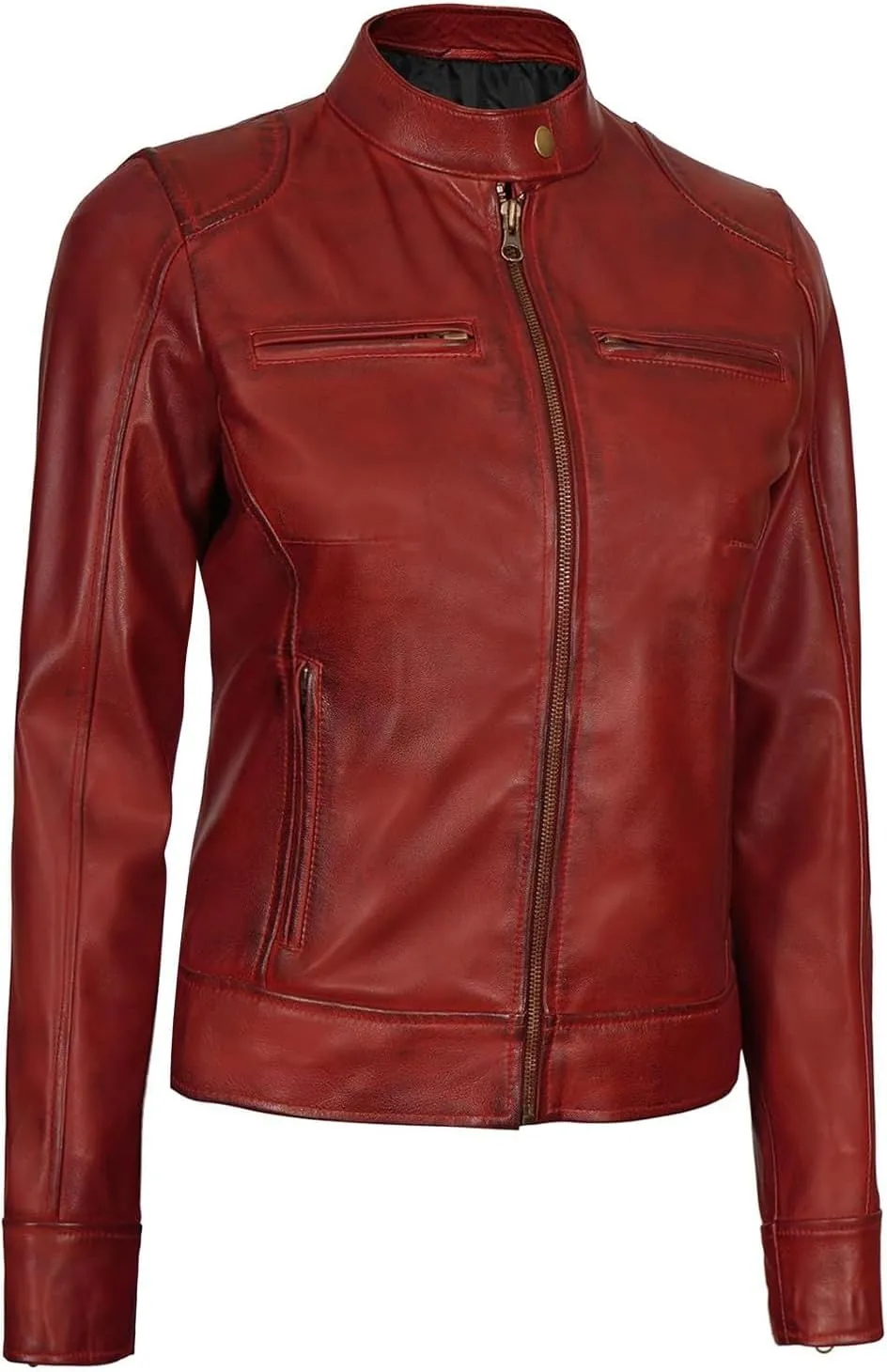 Blingsoul Real Leather Jacket Women - Cafe Racer Style Womens Leather Jackets