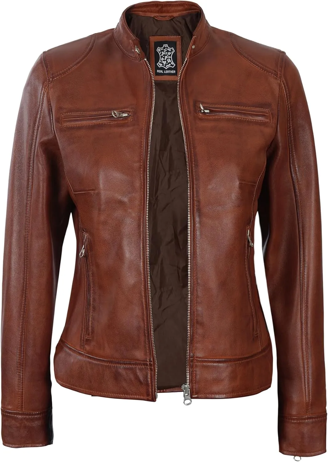 Blingsoul Real Leather Jacket Women - Cafe Racer Style Womens Leather Jackets