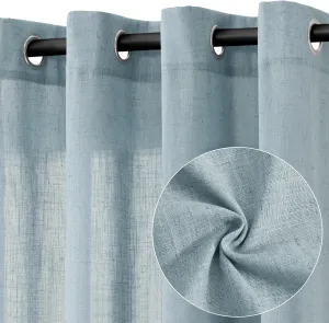 Blue Linen Curtains 84 Inch Length 2 Panels for Living Room Bedroom, Light Filtering Sheer Curtains 84 Inches, Elegant Modern Grommet Semi Sheer Soft Privacy Drapes