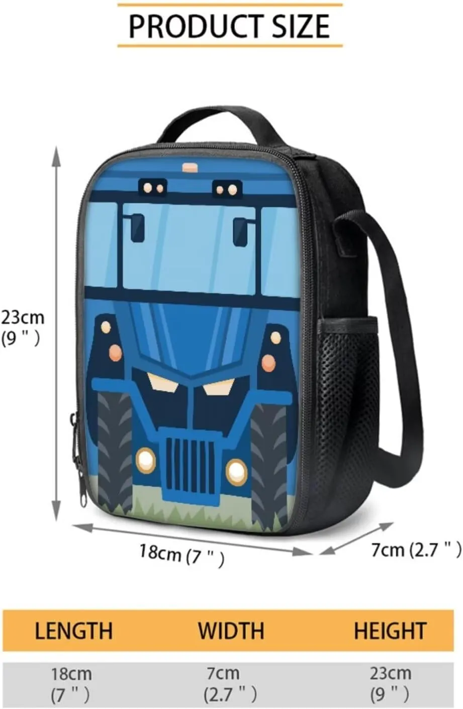 Blue School Bus 3 in 1 School Backpack Set with Side Bottle Mesh Pockets Portable Large Capacity Pencil Case Insulated Lunchbox Fashion School Bag Book Organizer for Girls Boys 6-12