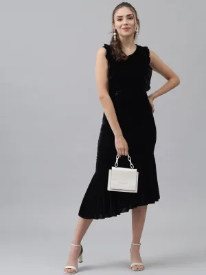 Bodycon Party Dress for Women Sleeveless | Shiny Velvet Fabric Fish Cut Ruffle Bottom Detailing Stylish Casual Outfit