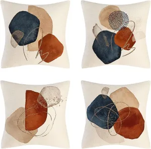 Boho Abstract Modern Art Decorative Throw Pillow Cover 18 x 18 Set of 4, Minimalist Geometric Bohemian Sun Moon Decoration, Botanical Plant Square Pillowcase Cushion Case Sofa Couch Home D¨¦cor