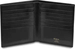 Bosca Men’s Wallet In Old Leather – 12 Pockets Bi-Fold Credit Holder Hand-Stained Full Grain Leather, RFID Blocking Black