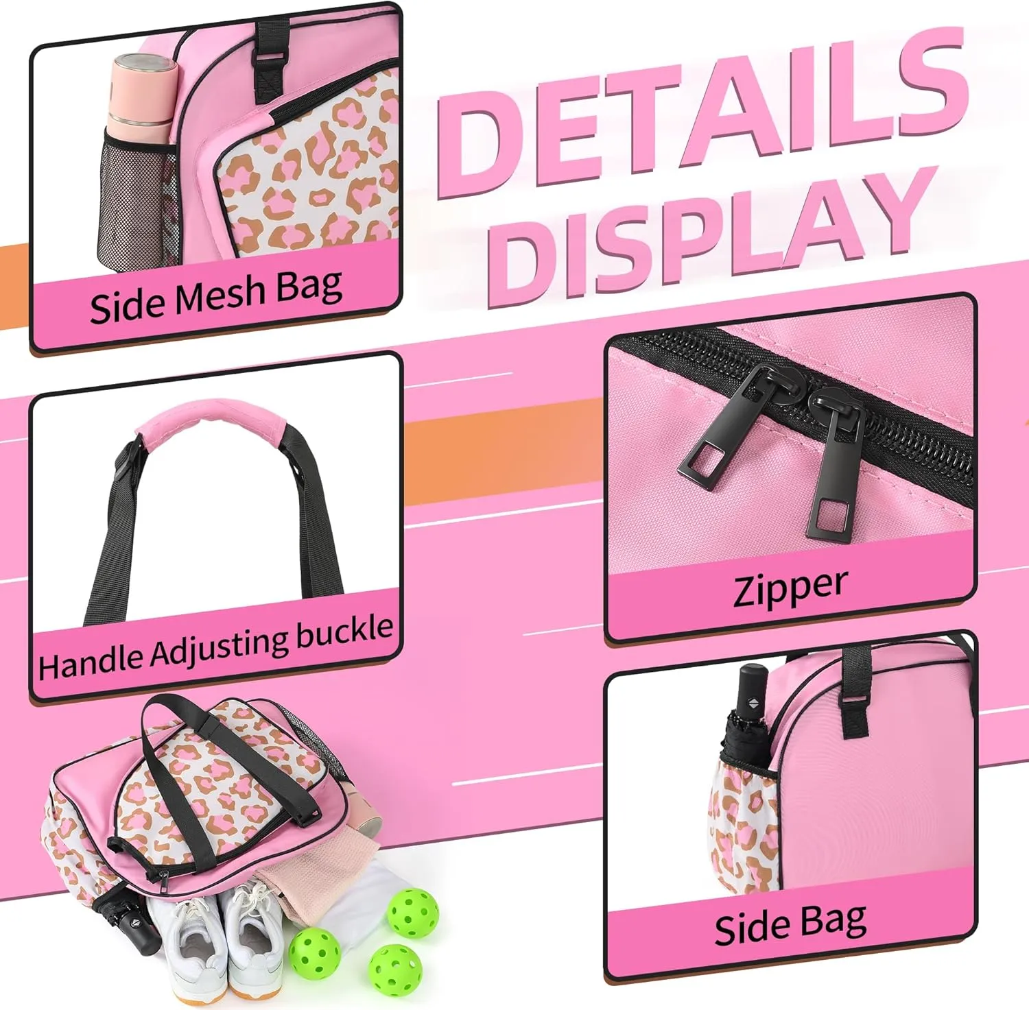 Boulder Bee Pickleball Bags, Premium Pickleball Tote Bag for Girls, Women’s Hand/Shoulder Gym Bag w Water Bottle Holder, with Pickleball Racquet/Paddle Holder
