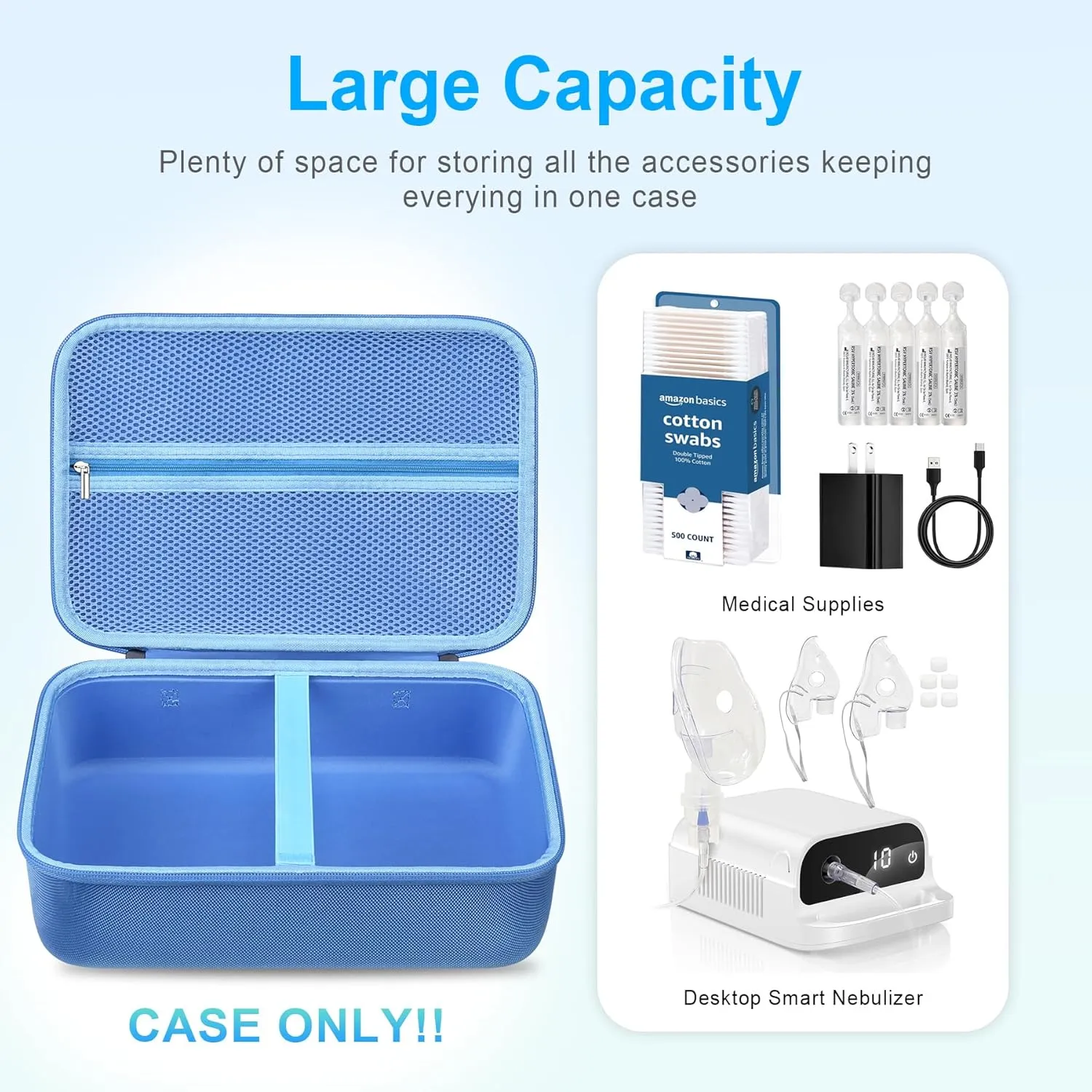 BOVKE Hard Case for Smart Nebulizer for Breathing Problems, Desktop Inhaler Nebulizer for Home Use, Storage Bag for Digital Asthma Nebulizer Machine for Adults and Kids, Space for Masks, Cables, Blue