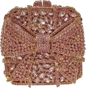Bowknot Cute Crystal Box Clutch Glitter Evening Bag Women Rhinestone Handbags Purses Party Wedding