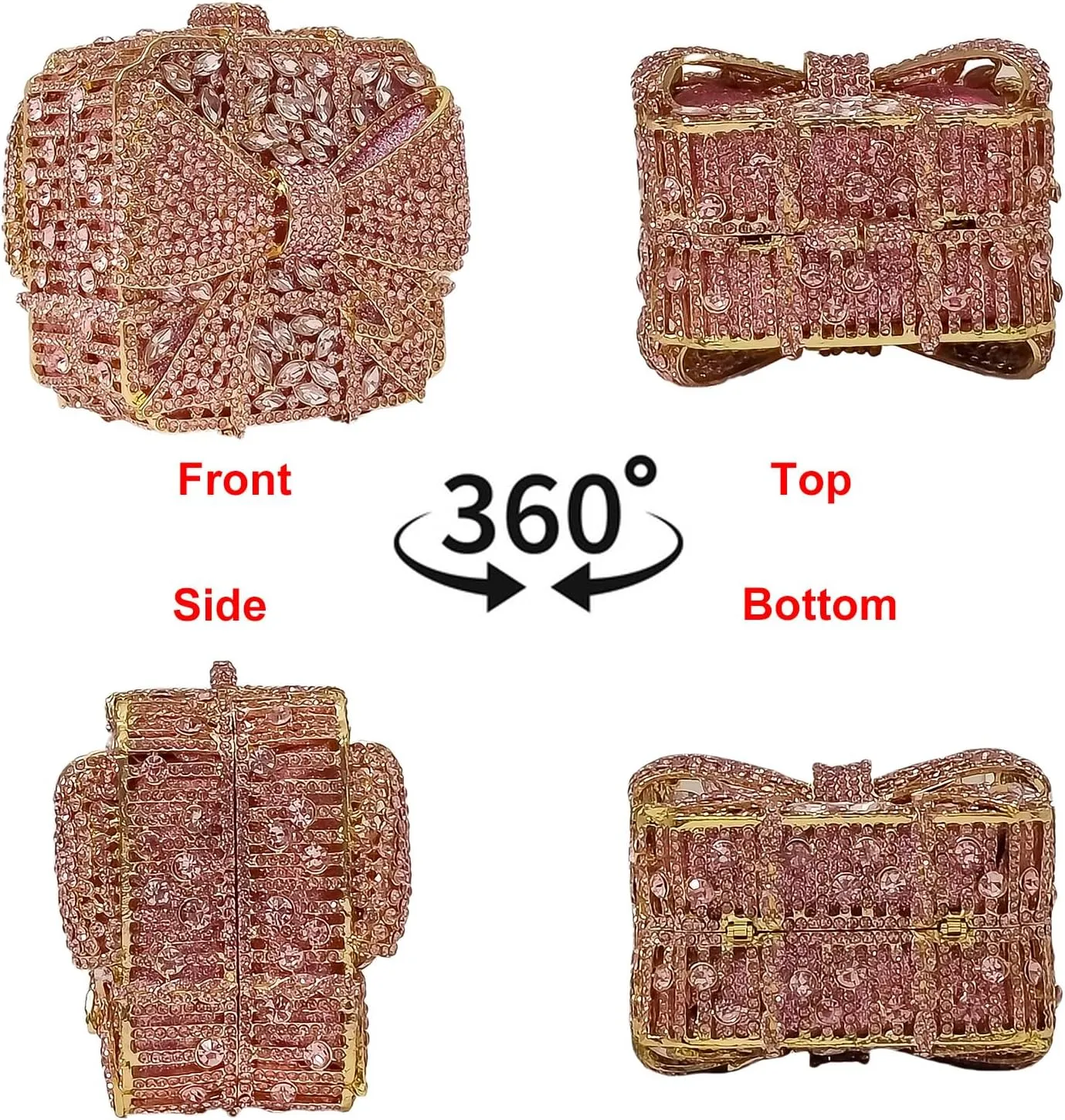 Bowknot Cute Crystal Box Clutch Glitter Evening Bag Women Rhinestone Handbags Purses Party Wedding