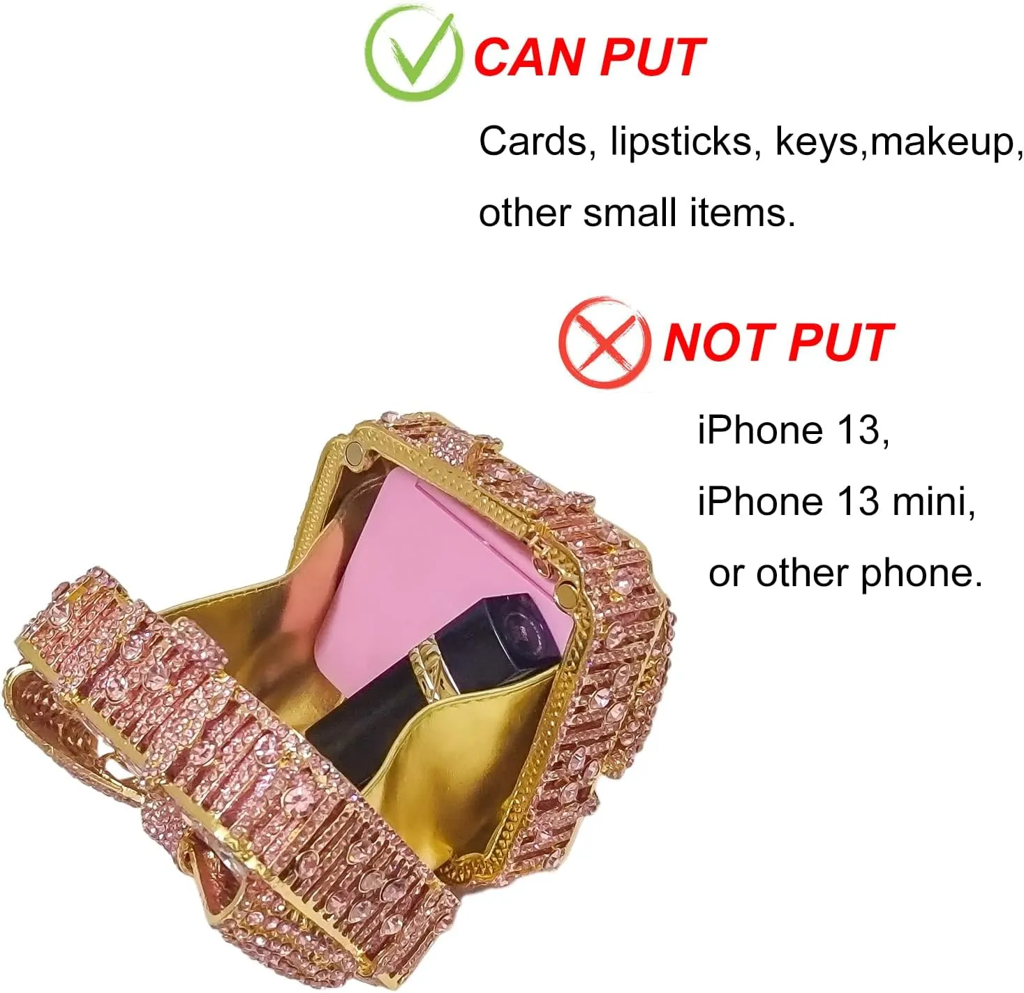 Bowknot Cute Crystal Box Clutch Glitter Evening Bag Women Rhinestone Handbags Purses Party Wedding