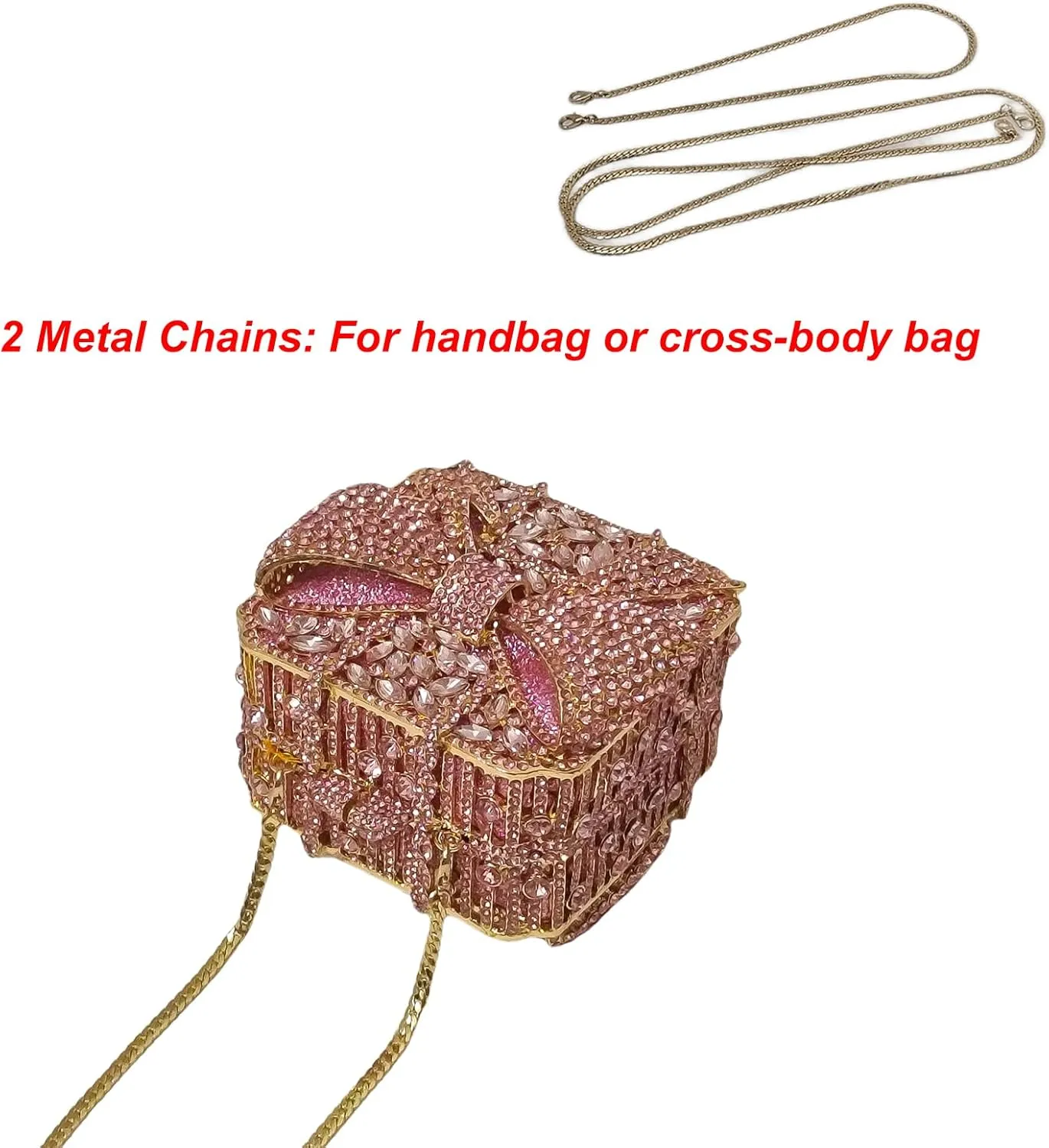 Bowknot Cute Crystal Box Clutch Glitter Evening Bag Women Rhinestone Handbags Purses Party Wedding