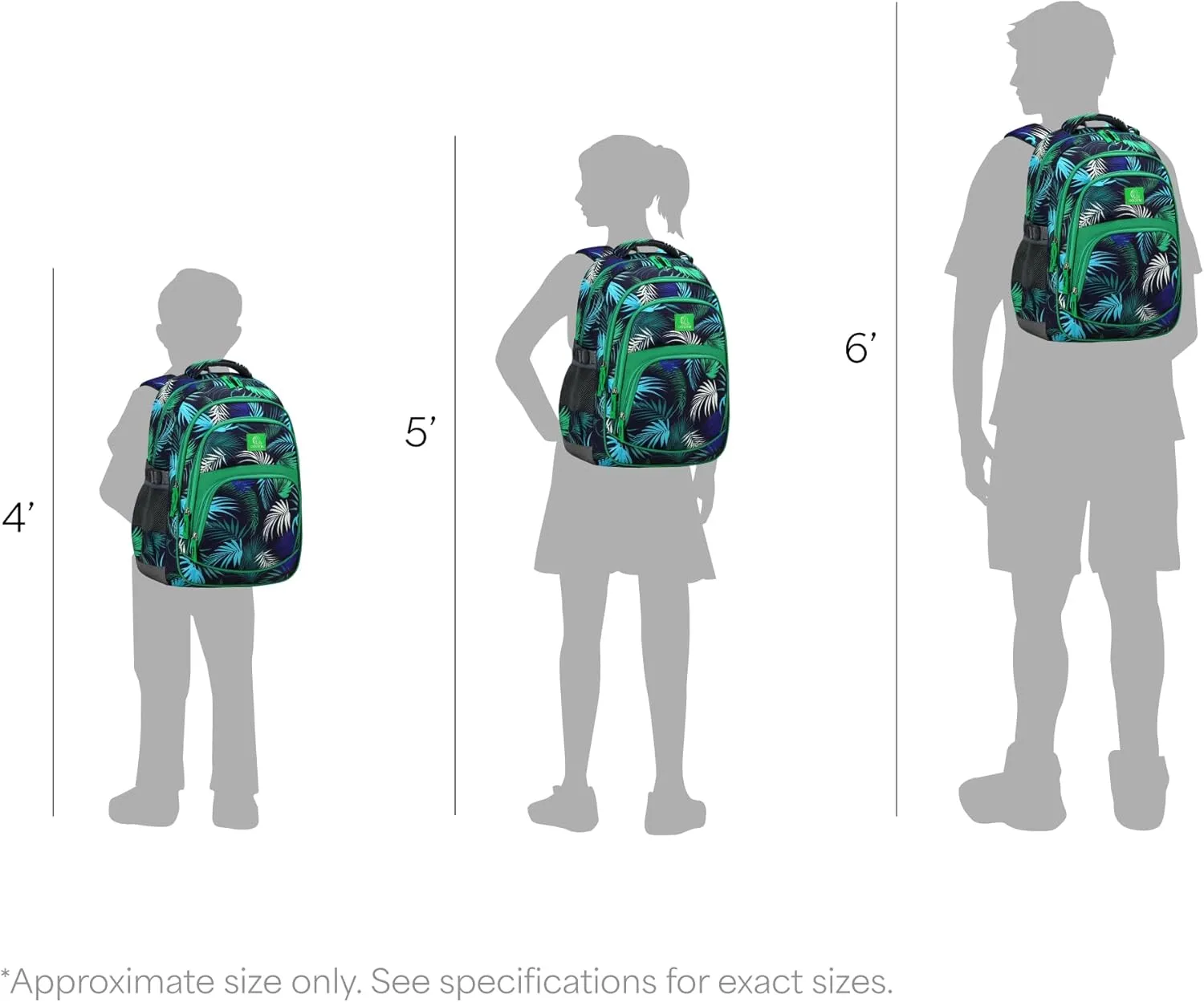 Boys Backpack - 17" Tall, Tropical Design, Durable School Bag for Kids and Teens, Grove Collection, Foliage Green