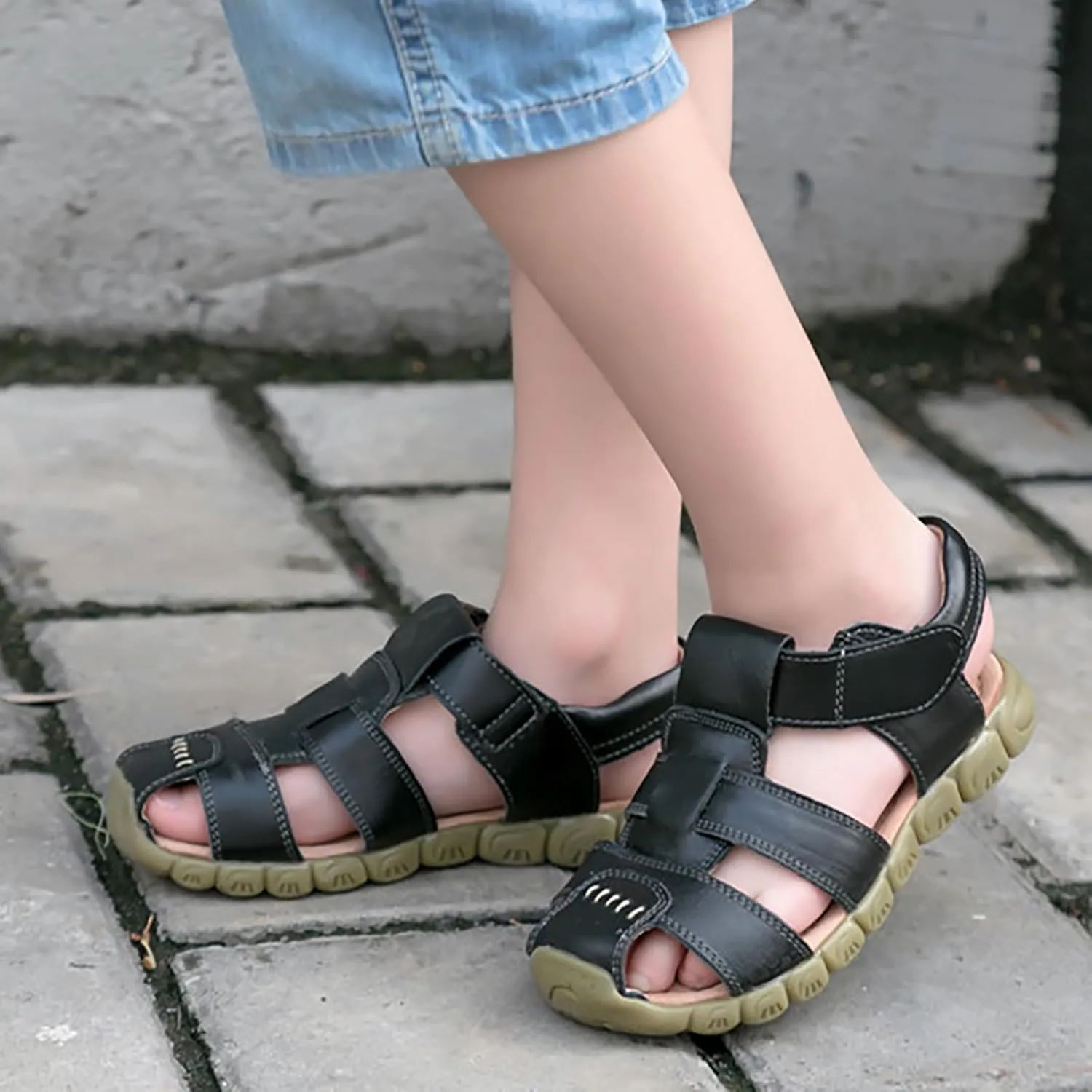 Boys Girls Leather Close Toe Outdoor Sports Sandals Beach Sandals