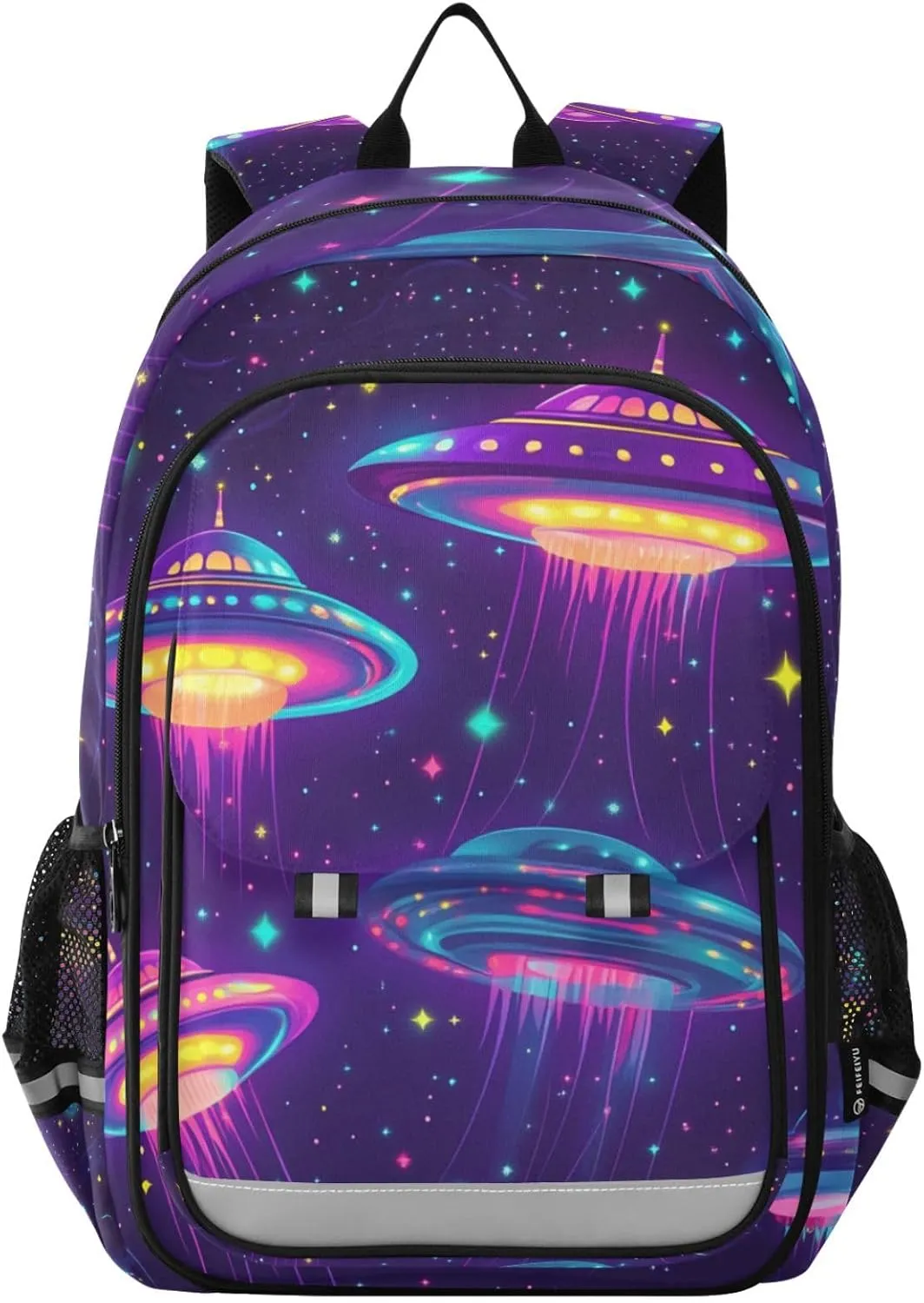 Boys Girls School Bag Ufo Spacecraft Outerspace Large Capacity Travel Backpack with Chest Strap