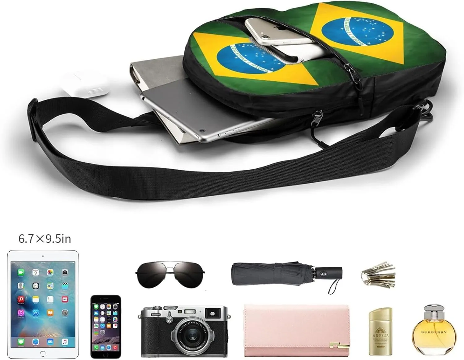 Brazil Brazilian Flag Portable Crossbody Bag Foldable Sling Bags Sports Gym Chest Daypack Reusable Shoulder Backpack Casual Diagonally Rucksack Fanny Packs