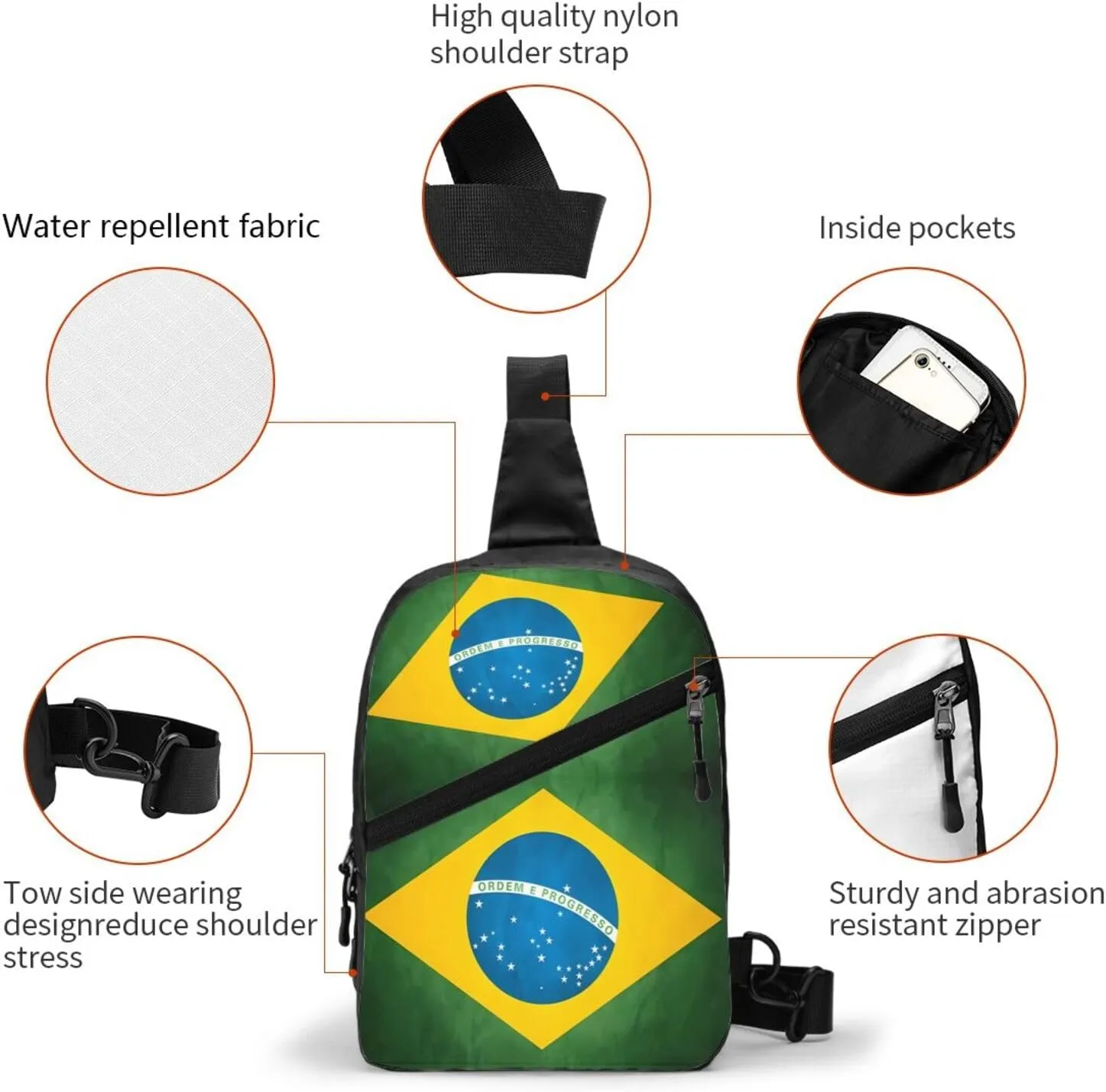 Brazil Brazilian Flag Portable Crossbody Bag Foldable Sling Bags Sports Gym Chest Daypack Reusable Shoulder Backpack Casual Diagonally Rucksack Fanny Packs