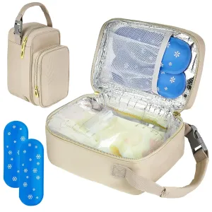 Breastmilk Cooler Travel Bag with Ice Pack,Portable Breastmilk Cooler Bag with Buckle Handle,Insulated Breastmilk Storage Bag Cooler,Apricot