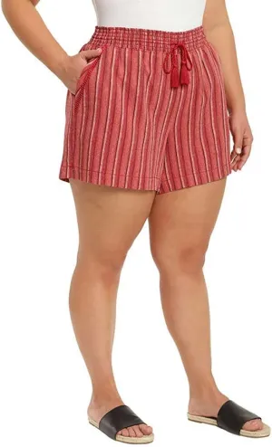 Briggs New York Women's Linen Blend Pull-On Summer Shorts with Pockets and Drawstring (Red Stripes, X-Large)