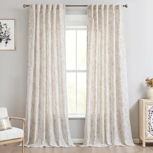 Brown Floral Curtains 84 inch Length Back Tab Farmhouser Living Room Light Filtering Curtains Brown Pattern Print on Cream White Linen Curtain Minimalist Aesthetic Sketch Style Vintage Room Decor