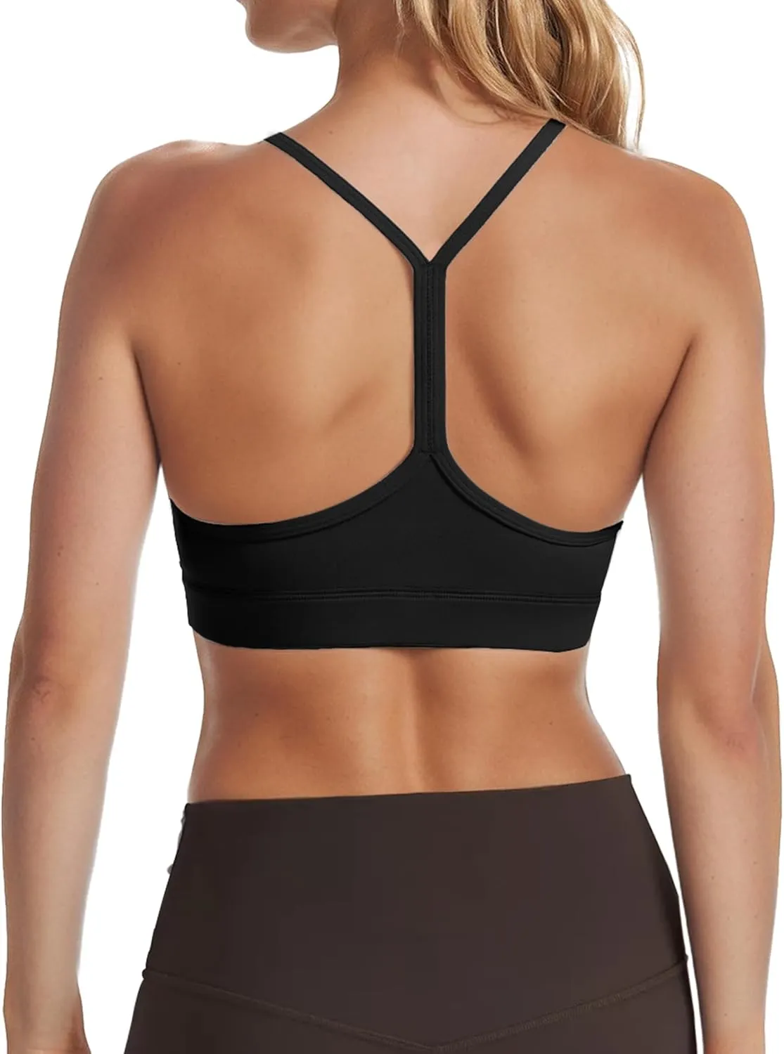 Buauty 2 Packs Y Back Sports Bra for Women, Low Impact Padded Racerback Spaghetti Strap Bras, Womens Workout Yoga Tops