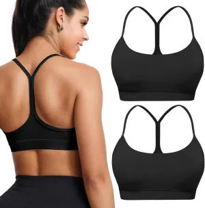Buauty 2 Packs Y Back Sports Bra for Women, Low Impact Padded Racerback Spaghetti Strap Bras, Womens Workout Yoga Tops