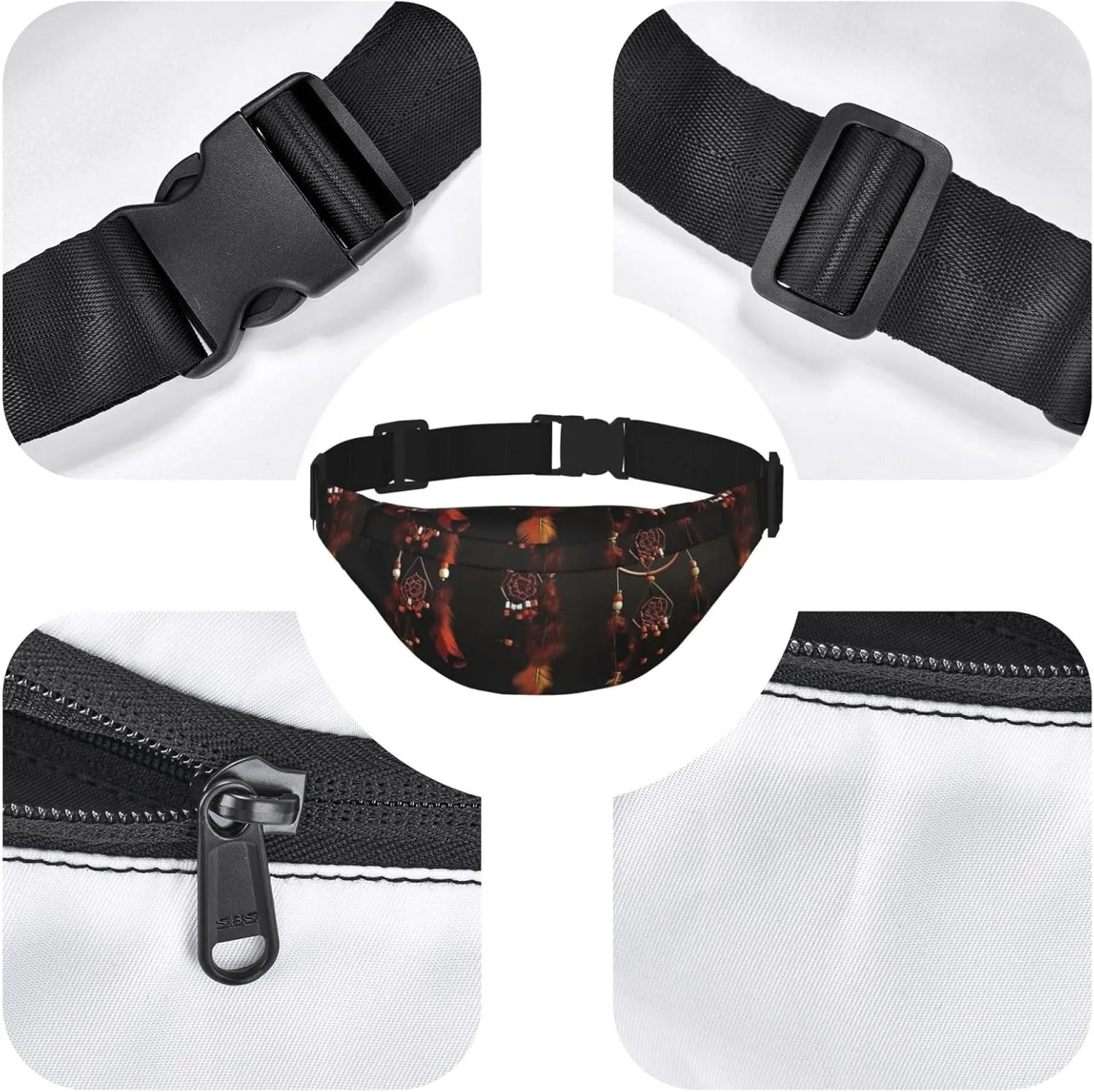Bumbag Fanny Pack for Women Men Waist Pack Fashion Bum Bag Tiger Pattern Waist Bag for Sport Hiking Travel, Orange Metal Dream Catchers, One Size
