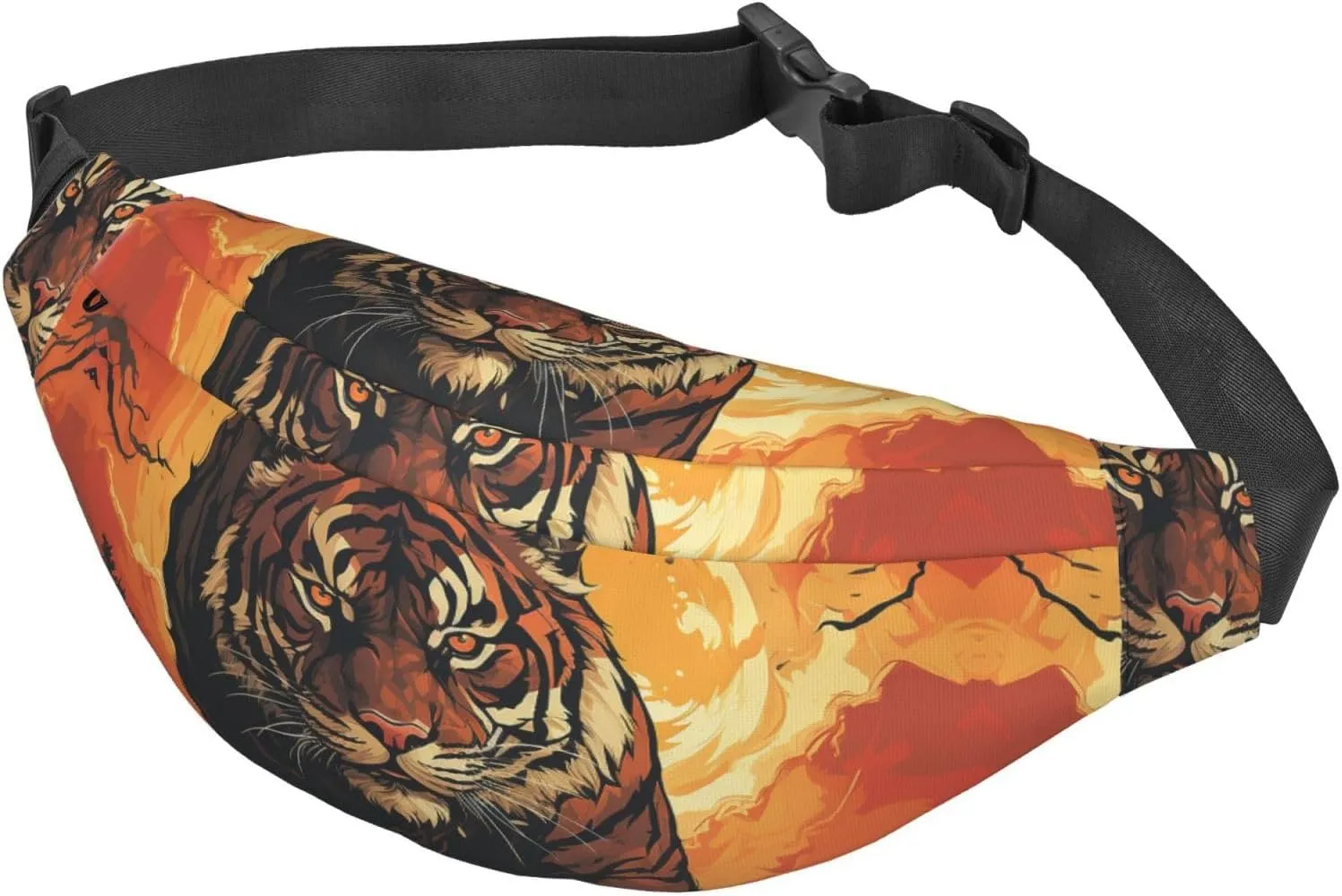 Bumbag Fanny Pack for Women Men Waist Pack Fashion Bum Bag Two Rabbits in Garland Waist Bag for Sport Hiking Travel, Domineering Tiger, One Size