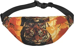 Bumbag Fanny Pack for Women Men Waist Pack Fashion Bum Bag Two Rabbits in Garland Waist Bag for Sport Hiking Travel, Domineering Tiger, One Size