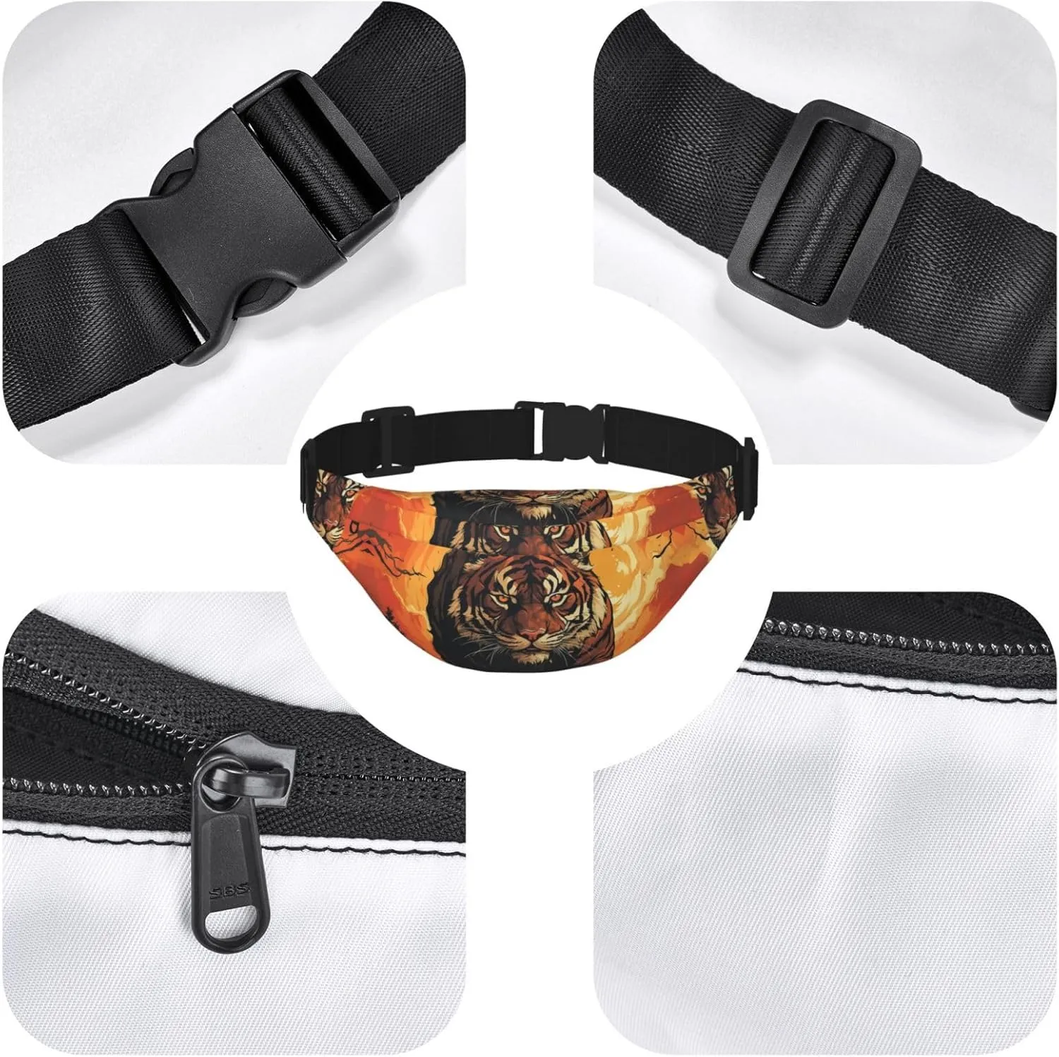 Bumbag Fanny Pack for Women Men Waist Pack Fashion Bum Bag Two Rabbits in Garland Waist Bag for Sport Hiking Travel, Domineering Tiger, One Size