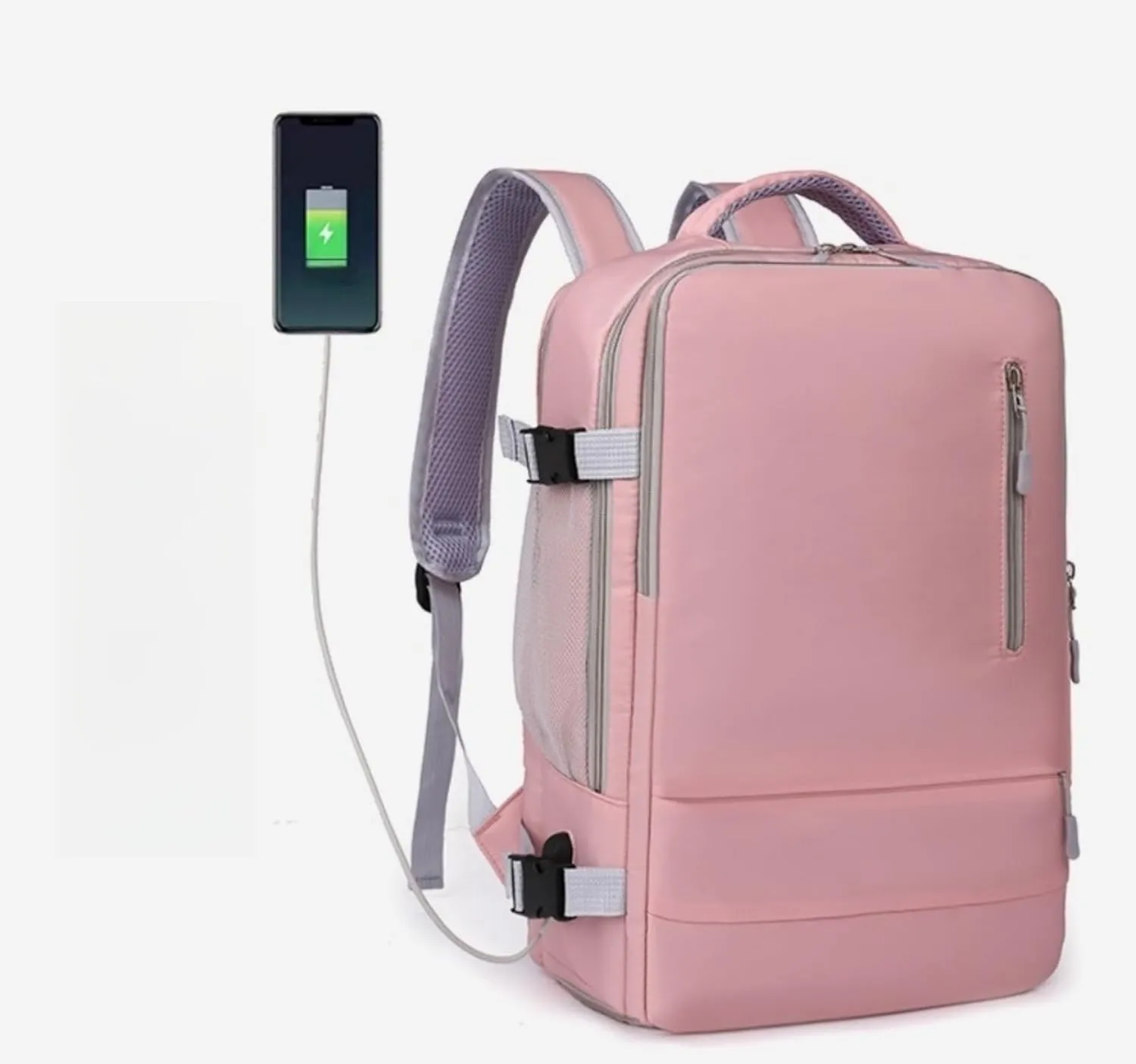 Business Smart Backpack， Waterproof fit 15.6 Inch Laptop Backpack，with USB Charqing Port,Travel Durable Backpack（pink，Cross zipper）